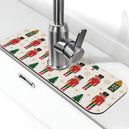 Nutcracker Christmas Tree Snowflakes Kitchen Sink Splash Guard Faucet Mat Super