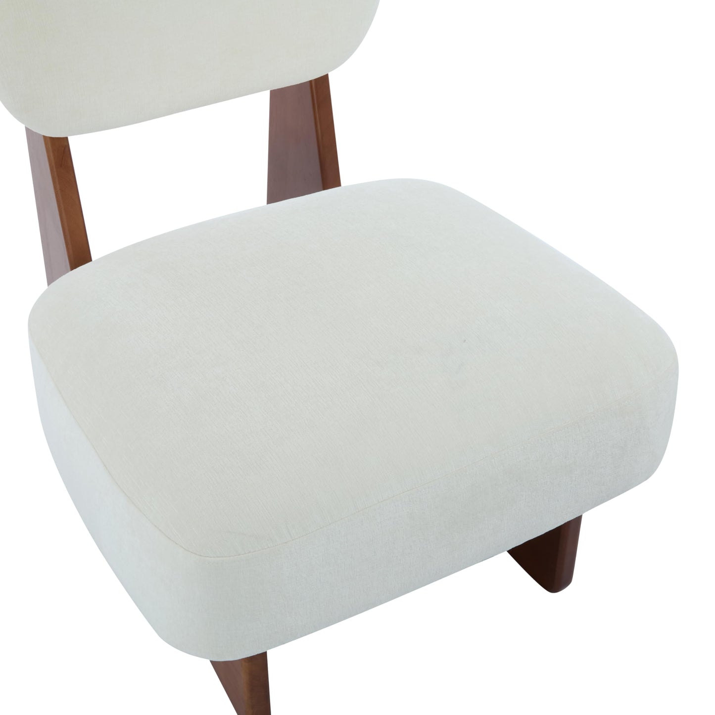 Christopher Knight Home Mores Low Profile Accent Chair Set of 2, Modern Living Room Armless Lounge Chair, Fabric Comfy Reading Chair for Bedroom, Wooden Frame and Thick Padded Seat, White+Walnut