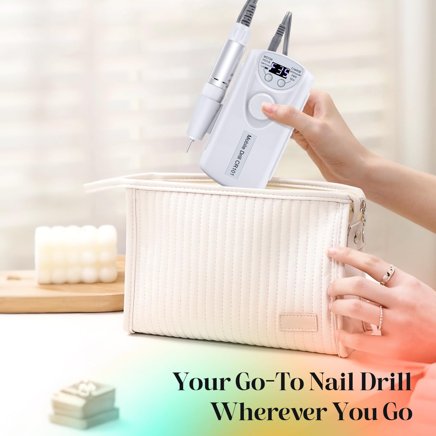 Professional Nail Drill Electric File:COYZU 35000RPM Portable Cordless Nail Drill Machine with Bits, Rechargeable E File for Acrylic & Gel Nails, Manicure & Pedicure Tech Tool for Home Salon, Pink