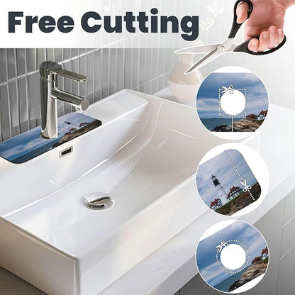 Kitchen Sink Splash Guard Faucet Mat Lighthouse Beach Sky 15"x5.5", Diatom Mat