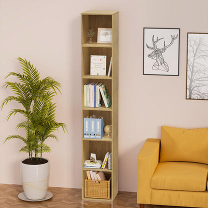 Nestwise 6 Tier Bookshelf, Open Tall Narrow Floor Standing Bookcase, Storage Organizer Bookshelves Freestanding Book Shelf for Living Room, Bedroom, Home Office (Oak, 6 Cube)