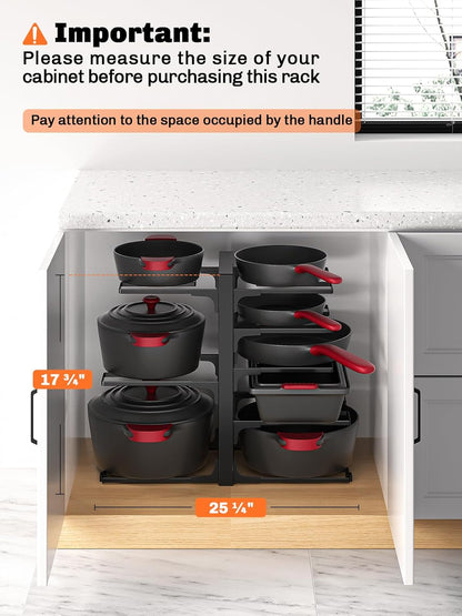 MUDEELA 8-Tier Pots and Pans Organizer under Cabinet, 15.83" Height Heavy Duty Pot and Pan Organizer Kitchen Cabinet Organization and Storage, Adjustable Pot Rack for Frying Pan, Cast Iron Skillet