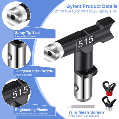 Gyfent 22Pcs Airless Paint Sprayer Gun Kit, 3600PSI Spray Gun with 50Ft x 1/4“ NPT Airless Paint Sprayer Hose & 6Pcs Reversible Spray Tips & Guide Tool & 4Pcs Extension Wand & 6Pcs Filters