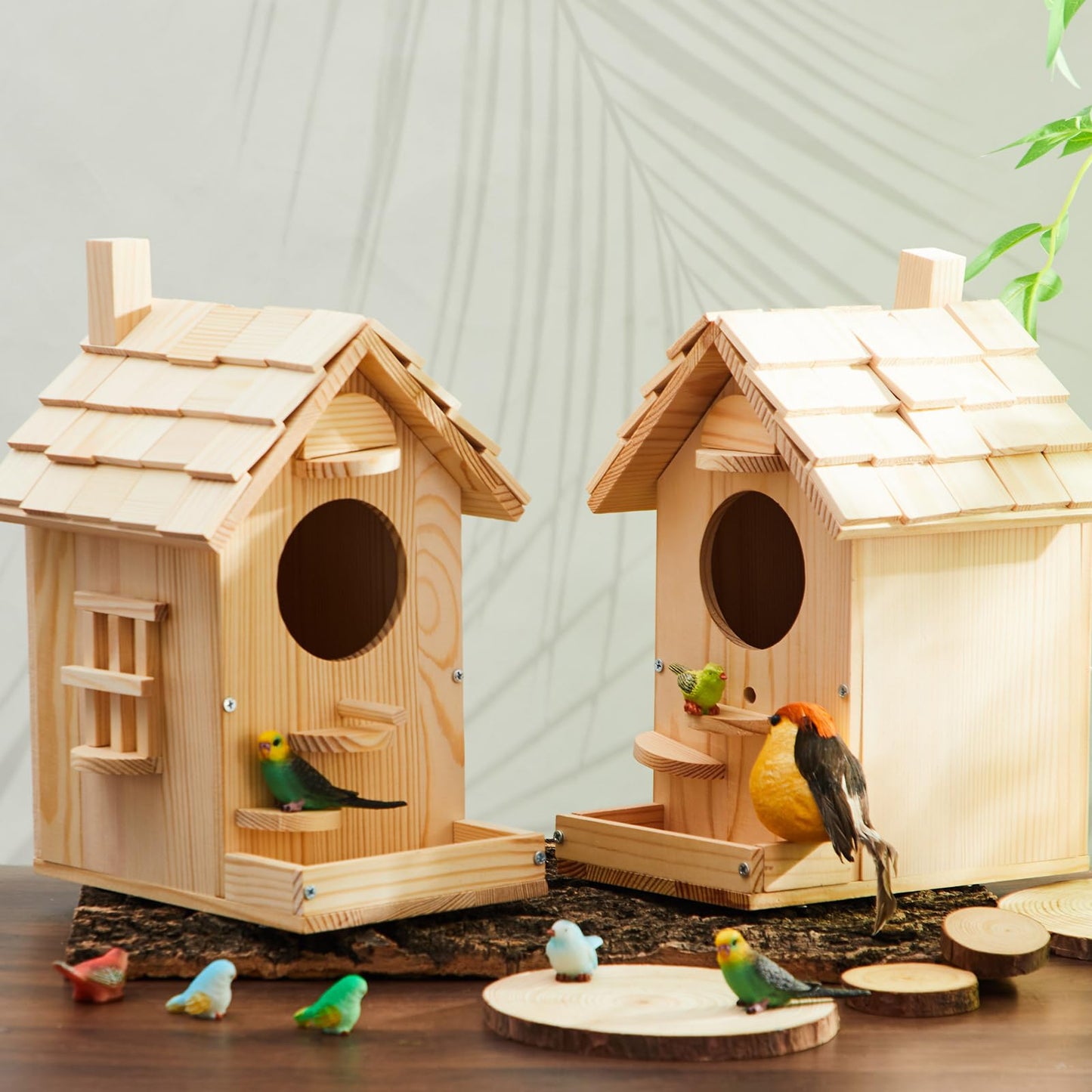 Liliful Wooden Bird House Kits, Build It Yourself Woodworking Kit for Adult Kids 4-8, 8-12 with Paint and Paintbrushes, Solid Weather Proof Natural Pine Wood, Pre Drilled (1 Pack,Modern Style)