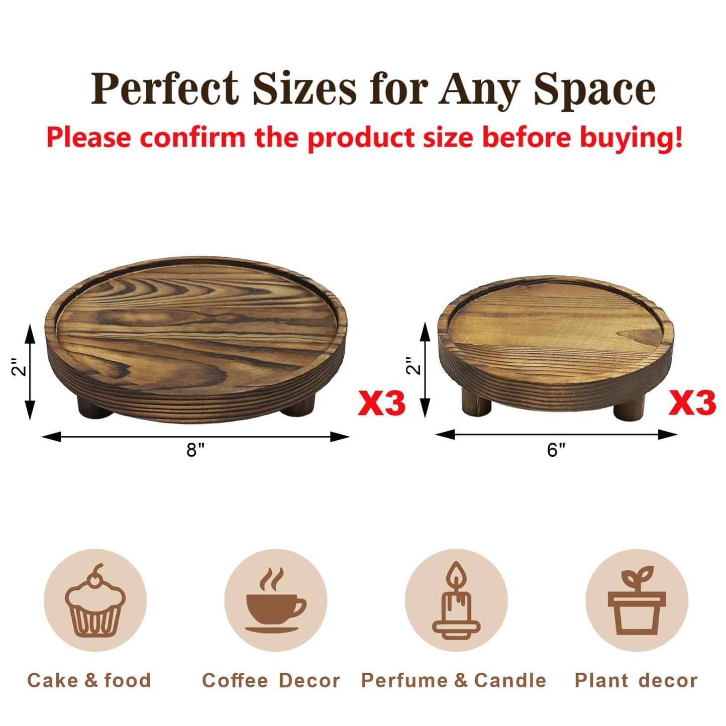 Knowearth 6 PCS Wooden Risers for Display Wood Pedestal Stand Round Mini Tray Stand Rustic Riser Tray Tiered Tray Decor for Party, Wedding, Birthday, Baby Shower (6/8 in)