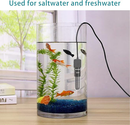 Mini Submersible Aquarium Heater, 10/20/25/50/100/150 Watts Adjustable Fish Tank Heater, Built-in Thermometer, External Temperature Controller, Smart Memory, Used for 1-60 Gallons (10W Plug)