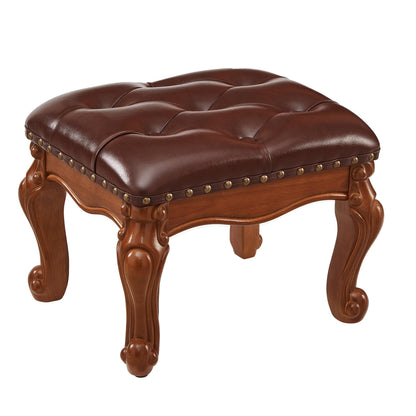 KUKEJCM Foot Stools Ottoman, Small Vintage Leather Footstool for Living Room, Solid Wooden Ottoman Foot Rest,Shoe Change Bench at the Entrance (Warm Brown)