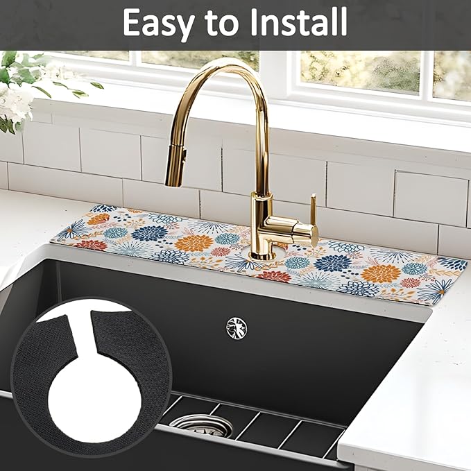 24" X 5.5" Kitchen Sink Splash Guard Faucet Mat Mandala Super Absorbent Fast