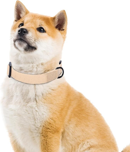 Mile High Life Soft & Strong Poly Cotton Adjustable Dog Collar with Quick Release Buckle for Small to Large Dogs(Khaki, Large Neck 15"-19")