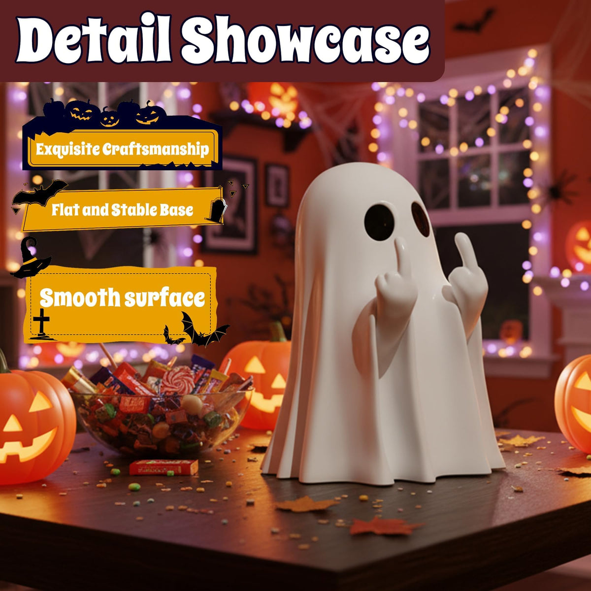 MIXFOSAHN Halloween Ghost Finger Statue HIO-Hop Ghost Statue Halloween Decorations Indoor Farmhouse Tiered Tray Decor Spooky Home Decorations Coffee Table Centerpieces Shelf Mantel Display 2 Pcs
