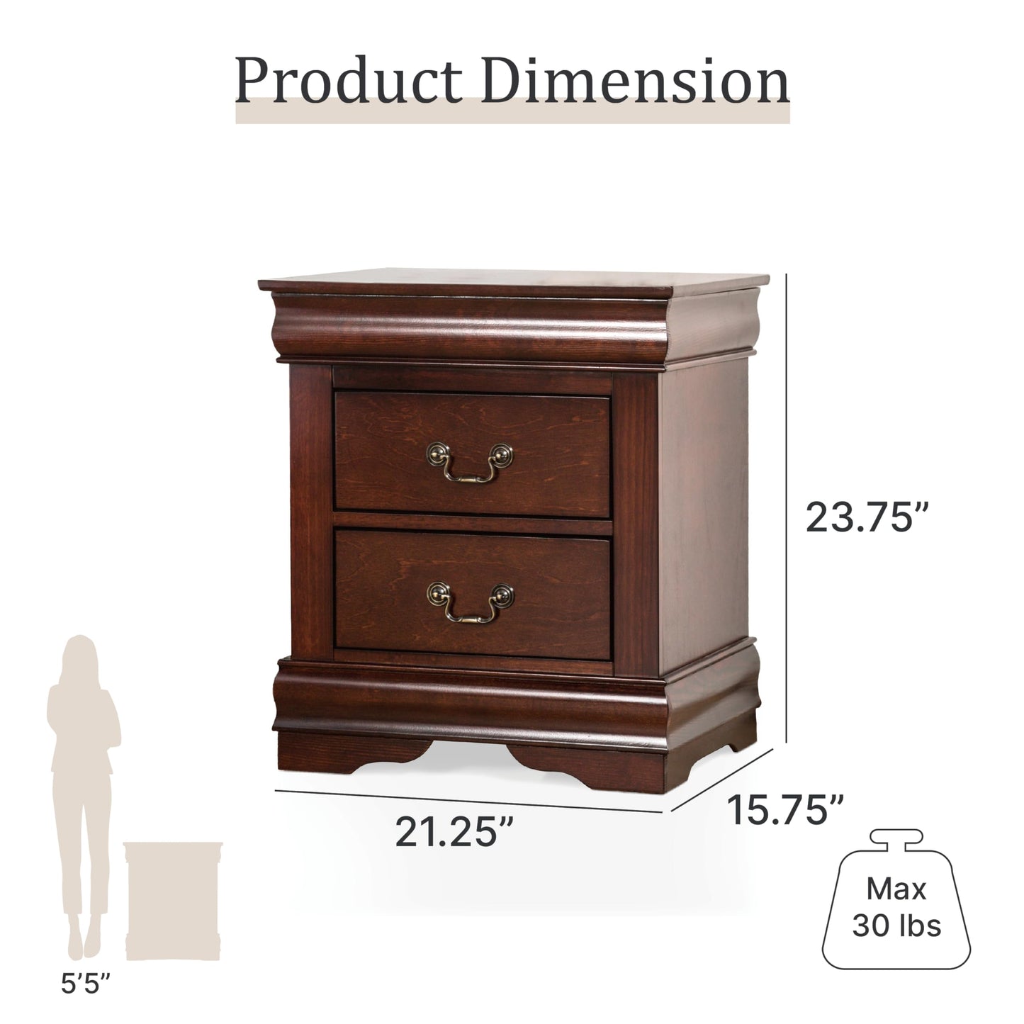 Furniture of America Louis Philippe Traditional Solid Wood 3 Piece Bedroom Set, Queen Bed Frame and Nightstands Set of 2, Sleigh Design Bedframe with Headboard and Footboard, Box Spring Needed, Cherry