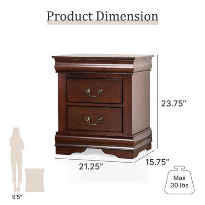 Furniture of America Louis Philippe Traditional Solid Wood 3 Piece Bedroom Set, Queen Bed Frame and Nightstands Set of 2, Sleigh Design Bedframe with Headboard and Footboard, Box Spring Needed, Cherry