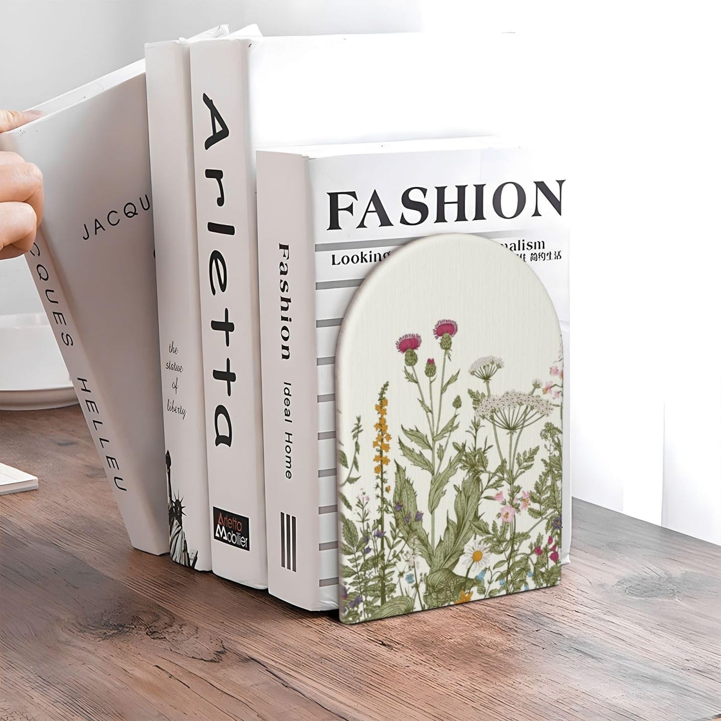 HOYYU Wild Flower Herbs Bookends Decorative Antique Floral Book Ends for Shelves Heavy Books Holder Organizer Non-Slip Desk Book End for Kids Room Office School Kitchen Home Desktop Decor 1 Pairs