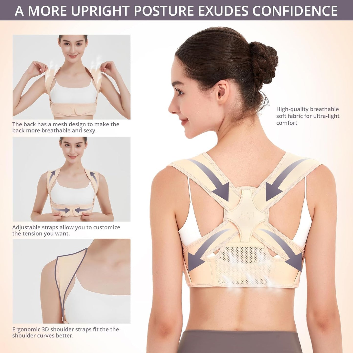 Posture Corrector for Back Support: Adjustable Shoulder Posture Brace for Men and Women (Black, Small/M)
