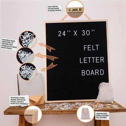 Large Felt Letter Board 24x30 Inch with 6 Sets of Letters Felt Message Board Wooden Frame Letter Board for Baby Announcements, Milestones, Wall Mount Menu & Office Decor