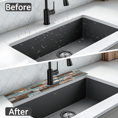 24" X 5.5" Kitchen Sink Splash Guard Faucet Mat Wood Grain Super Absorbent Fast