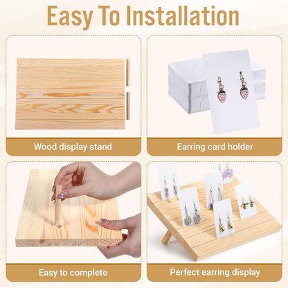 Yuanan 62 PCS Wooden Earring Holder, 6 Slot Wood Earring Display Stand with Cards Portable Earrings Stand Jewelry Stands for Selling Jewelry Retail Displays for Small Jewelrys Ring Earrings Cards