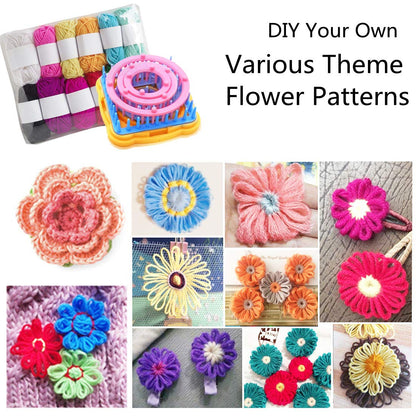 Ayasee Weaving Loom Kit, Flower Knitting Loom Kit, Frame Looms, Knitting Wool, Round/Square Knitting Looms Craft Kit Multi Color (Flower Maker + Pom Maker + Yarn)