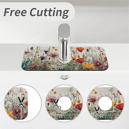 Kitchen Sink Splash Guard，wildflowers-in the meadow Faucet Mat Sink