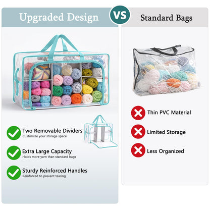 MYBAGZING Clear Yarn Storage Bags, 21" Large Flat Under Bed Yarn Organizer with Zipper & Handles, Stackable Knitting and Crochet Storage for Closet Shelves, Craft Room, Yarn Skeins, Hooks & Needles