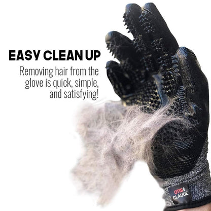 Otis and Claude Pet Grooming Gloves with Adjustable Strap - Gentle and Comfortable Hair Remover, Bathing, Massage, Brush - Left & Right - for Cats, Dogs & Horses