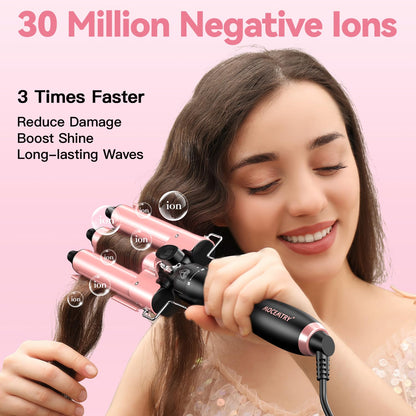 MOCEMTRY 5 in 1 Curling Wand Set (0.35"-1.25") with 3 Barrel Hair Crimper, Bubble Curling Wand and 3 Ceramic Barrels, Curling Iron 1 inch Crimper Hair Tool Waver with Two Temp Control, Gifts for Women