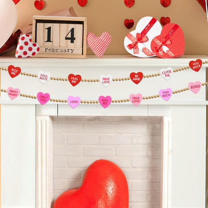 UPINS 300Pcs Conversation Heart Beads,Valentine's Day Wooden Heart Beads for Bracelets Garland Ornaments Craft Necklace Jewelry Making DIY Party Decor