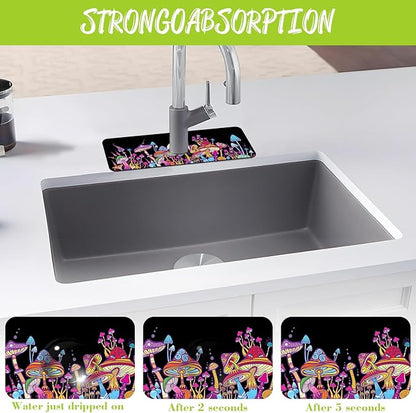 Sink Faucet Absorbing Mat Magic Mushrooms Sink Splash Guard Drying Mat
