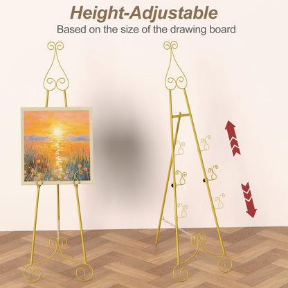 HAITRALGold Easel Stand for Sign, Adjustable Display Easel Stand with Chain Support,Heavy Duty Metal Easel for Wedding Sign,Art,Pictures,55" H Welcome Poster Stand Sign Holder Floor Décor,2 Pack