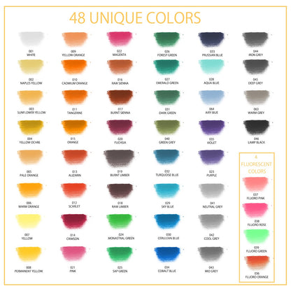 Artecho 50pcs Soft Pastels, 48 Colors Including 4 Fluorescent Colors, Extra Free Black & White, Square Chalk for Drawing, Blending, Layering, Shading, Pastels Art Supplies