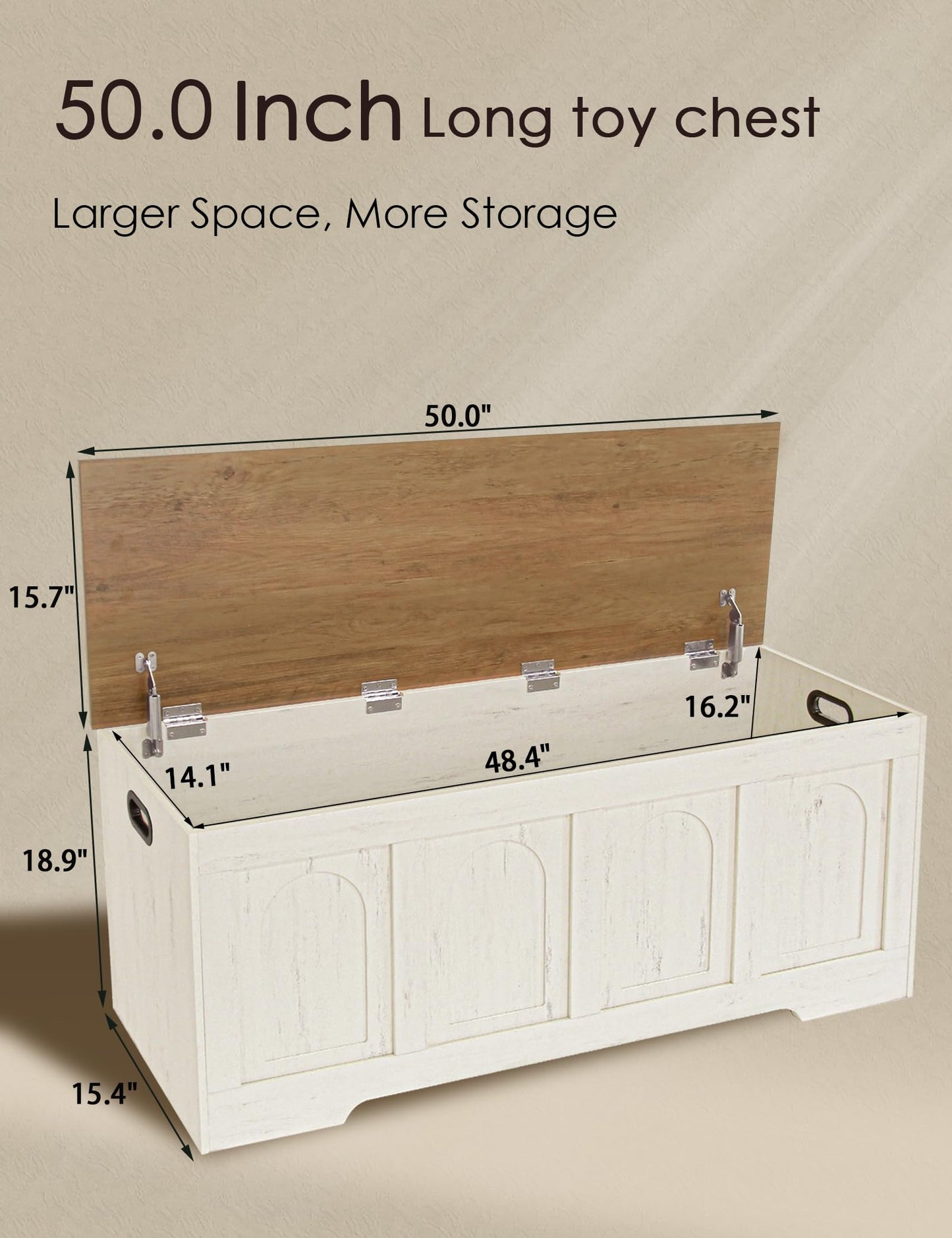 DINZI LVJ Storage Chest, 50” Extra Large Storage Bench with 2 Safety Hinges, Farmhouse Wooden Toy Box with Flip-Top, Large Trunk for Living Room, Playroom, Easy Assembly, Honey Brown and Rustic White