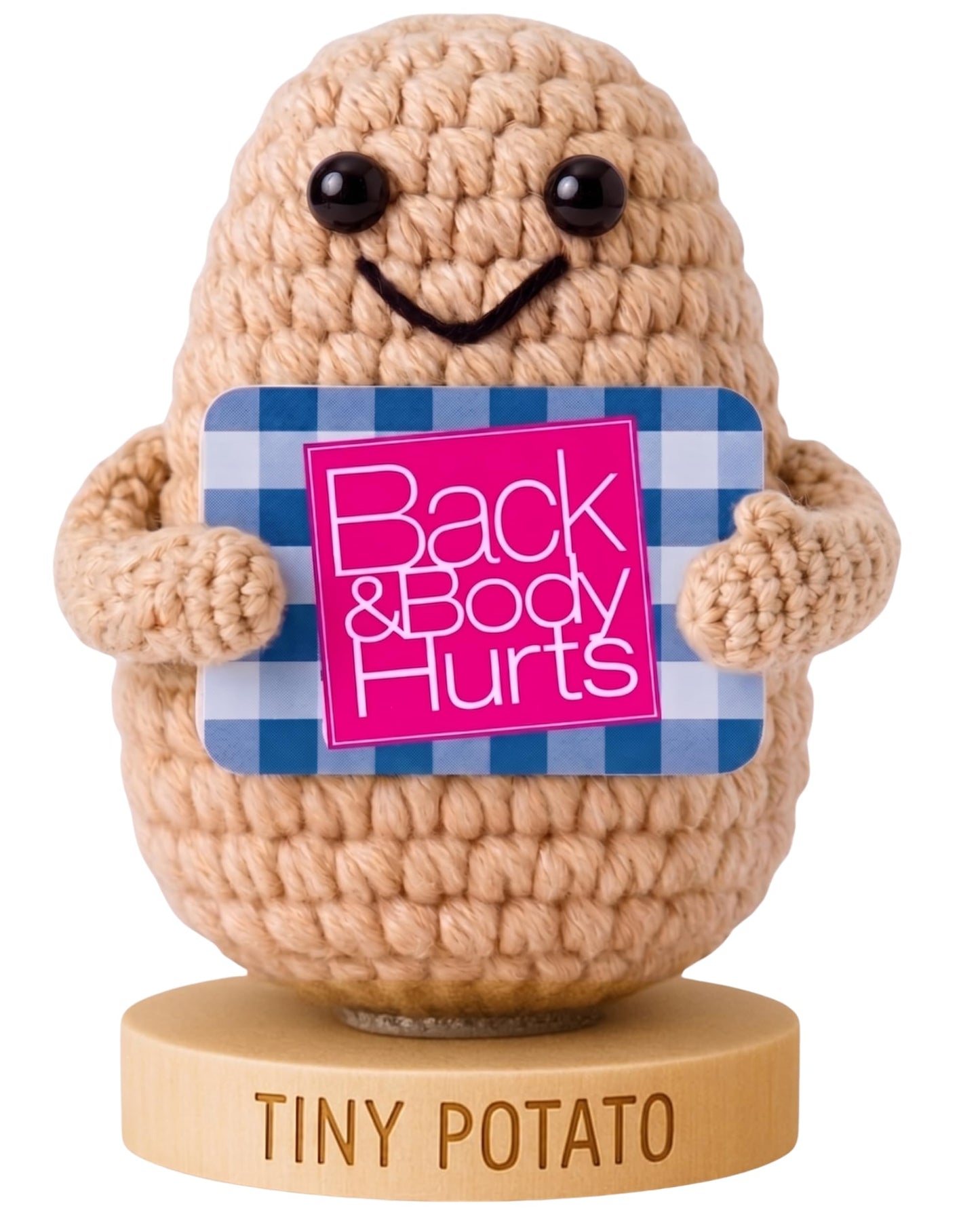 Back and Body Hurts Positive Crochet Potato - Funny Gag Gifts for Women Men Coworkers - Handmade Desk Buddy & Office Gift - Funny Birthday, Get Well and Goodbye Gifts for Coworkers, Best Friends