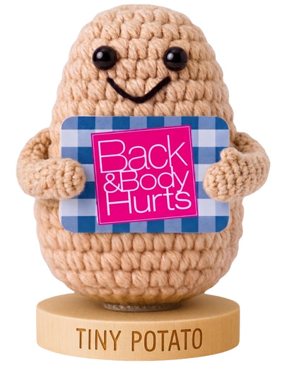 Back and Body Hurts Positive Crochet Potato - Funny Gag Gifts for Women Men Coworkers - Handmade Desk Buddy & Office Gift - Funny Birthday, Get Well and Goodbye Gifts for Coworkers, Best Friends