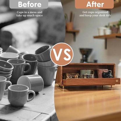 KAOTGOT Wooden Coffee Station Storage Rack with Drawers - Cup Rack and Coffee Machine Stand, Kitchen Counter Coffee Bar Storage Rack, Desktop Stand