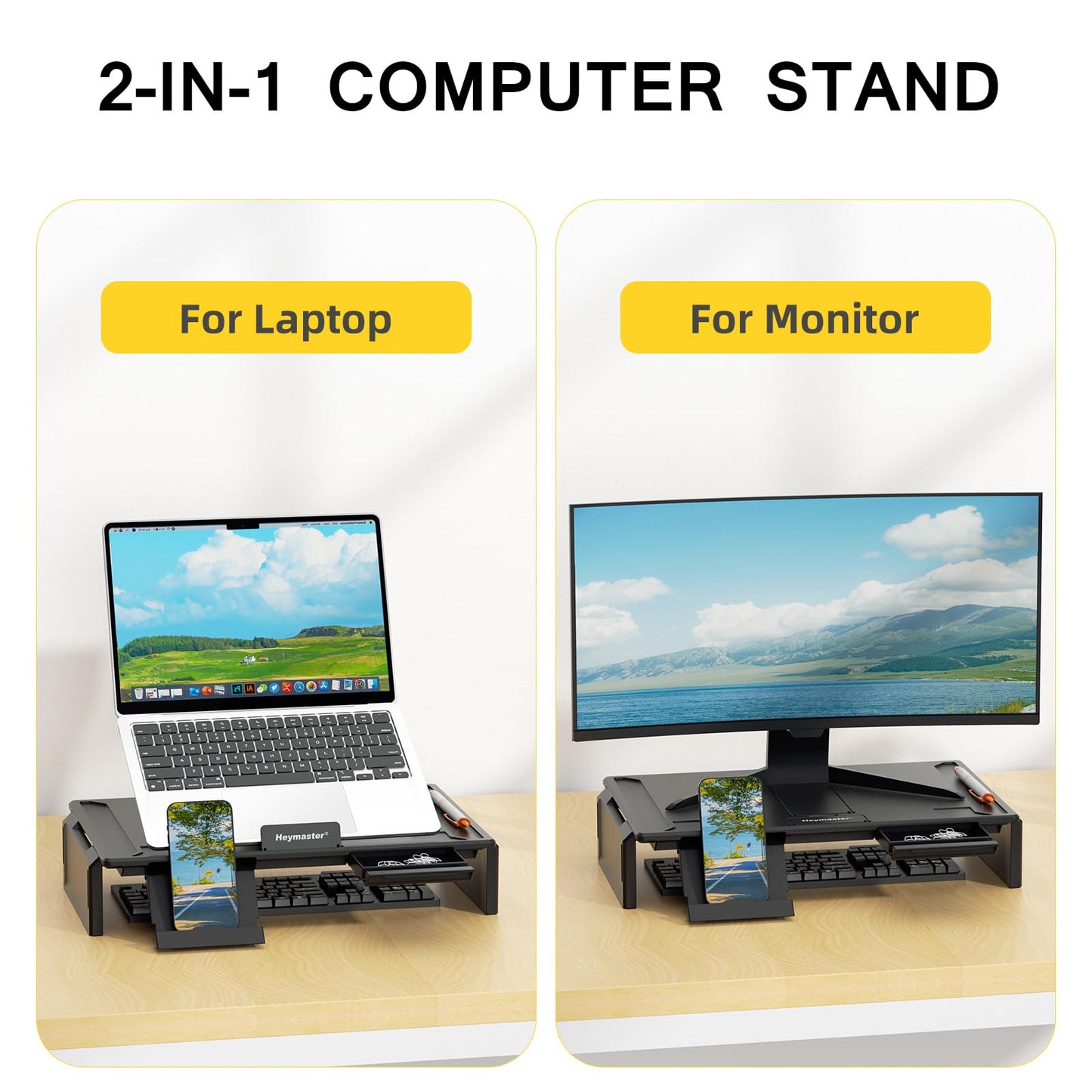 Heymaster Ergonomic Monitor Stand Riser, Laptop Stand Foldable Muti-Angle Adjustable Portable Foldable Stand with Heat-Vent Compatible with MacBook, Air, Pro, Surface Laptop (9-17 inches) (Black)