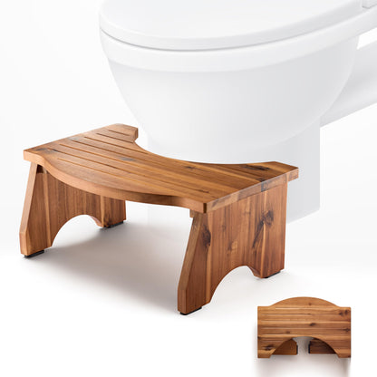 HOLANA Foldable Toilet Stool for Bathroom Adults - 7.2" Acacia Wood Poop Stool for Kids - Pooping Stool Squat with Anti Slip - Bathroom Stools for Sitting/Travel (Acacia Wood 7.2" Height)