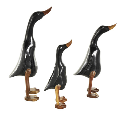 Deco 79 Wood Duck Decorative Sculpture Home Decor Statues with Brown Accents, Set of 3 Accent Figurines 16", 14", 11"H, Black