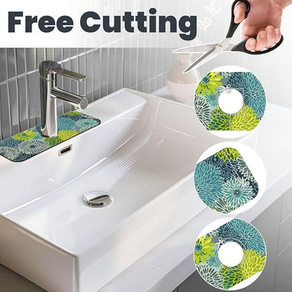 Kitchen Faucet Mat 15 x 5.5 Inch Abstract retro flower Faucet Draining Mat
