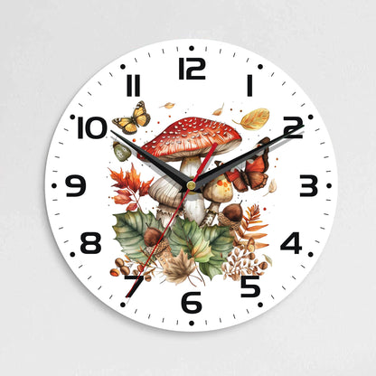 ENUIEO Wall Clock, 10 Inch Silent Non-Ticking Home Kitchen Decor, Battery Operated for Bathroom Bedroom Living Room Office(Mushroom Butterfly)