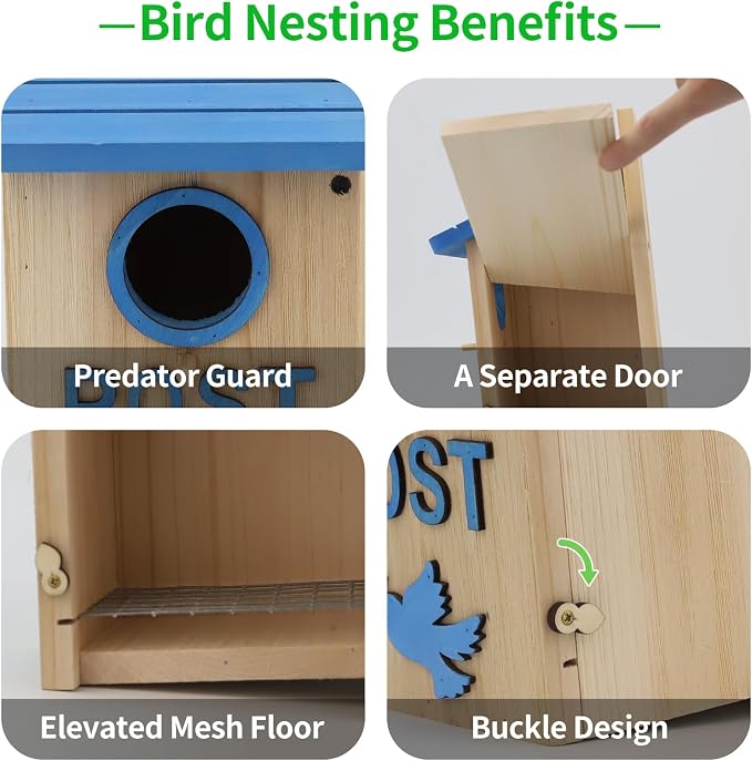Wooden Bird Houses Bird House for Outside, Blue Wood Mailbox Bird House for Outdoors, Entrance Hole Bird House for Garden Blue Bird Hummingbird Wren Cardinal Swallow Sparrow Finch