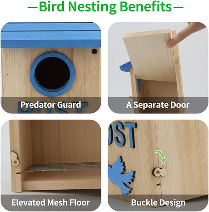 Wooden Bird Houses Bird House for Outside, Blue Wood Mailbox Bird House for Outdoors, Entrance Hole Bird House for Garden Blue Bird Hummingbird Wren Cardinal Swallow Sparrow Finch