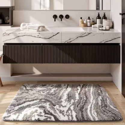 Ankah Luxurious Nordic Bathroom Rug, Extra Soft Fluffy Bath Mat, Absorbent, Non-Slip, Easy to Care and Fast Drying, Modern Style Marble Pattern Shower Rug, Home Decor Accessories, 17.3"x29.9", Gray