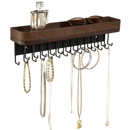 J JACKCUBE DESIGN Necklace Holder Wall Mounted Jewelry Organizer for Bracelet, Earrings and Rings with 25 Hooks - Room Decor Bedroom Boho Shelf Rack (Brown) - MK124A