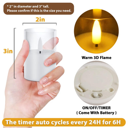 VIODAIM 12Pack Flickering Flameless LED Candles with Timer, Battery Powered - Small Pillar & Votive, Clear (2"X3")