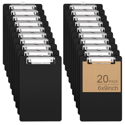 Zoenley Small Black Clipboard, 6 x 9 Half-Letter Size for Classroom, Students, Teacher, Nurse, A5 Mini Clip Board with Low Profile Clip, Office & School Supplies（20Pack）