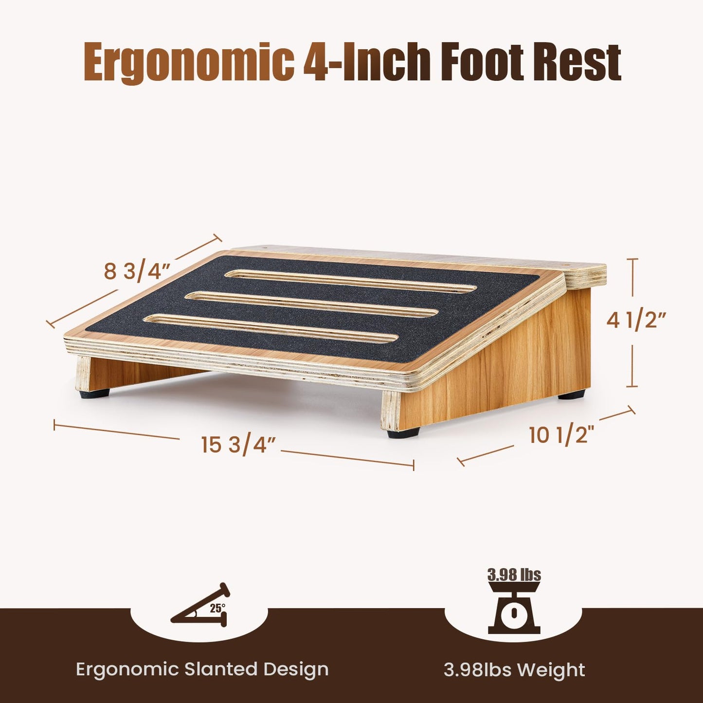 StrongTek Wooden Footrest Set, Adjustable Double-Step Foot Stool + 4" Ergonomic Under Desk Footrest, Cushioned & Non-Slip Design for Posture, Comfort & Circulation, Ideal for Office & Home