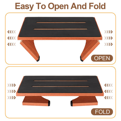 Step Stool Foldable, Wooden Step Stool with Non-Slip Rubber Stepping Platform, Folding Step Stools for Adults Seniors in Bedroom, Kitchen Bathroom, RV, Bed Steps for High Beds, No Assemble (Brown)