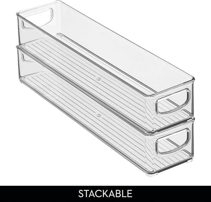 iDesign Slim Clear Plastic Storage Bin, Extra Long Narrow Stackable Organizer for Kitchen and Pantry, 4-Pack