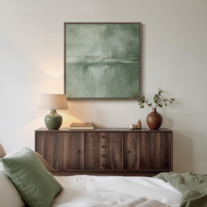 Framed Sage Green Abstract Wall Art, Modern Canvas Prints Artwork for Walls, Square Minimalist All Green Abstract Pictures for Living Room, Hallway, Fireplace, Bedroom, Home Office Wall Decor 30x30 In