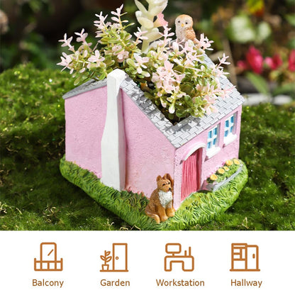 OULIGET Creative Garden House Plants Flower Pot with Drainage Holes,Cute Dog Succulent Plant Pot Decorated Desk,Garden,Living Room (Red House)